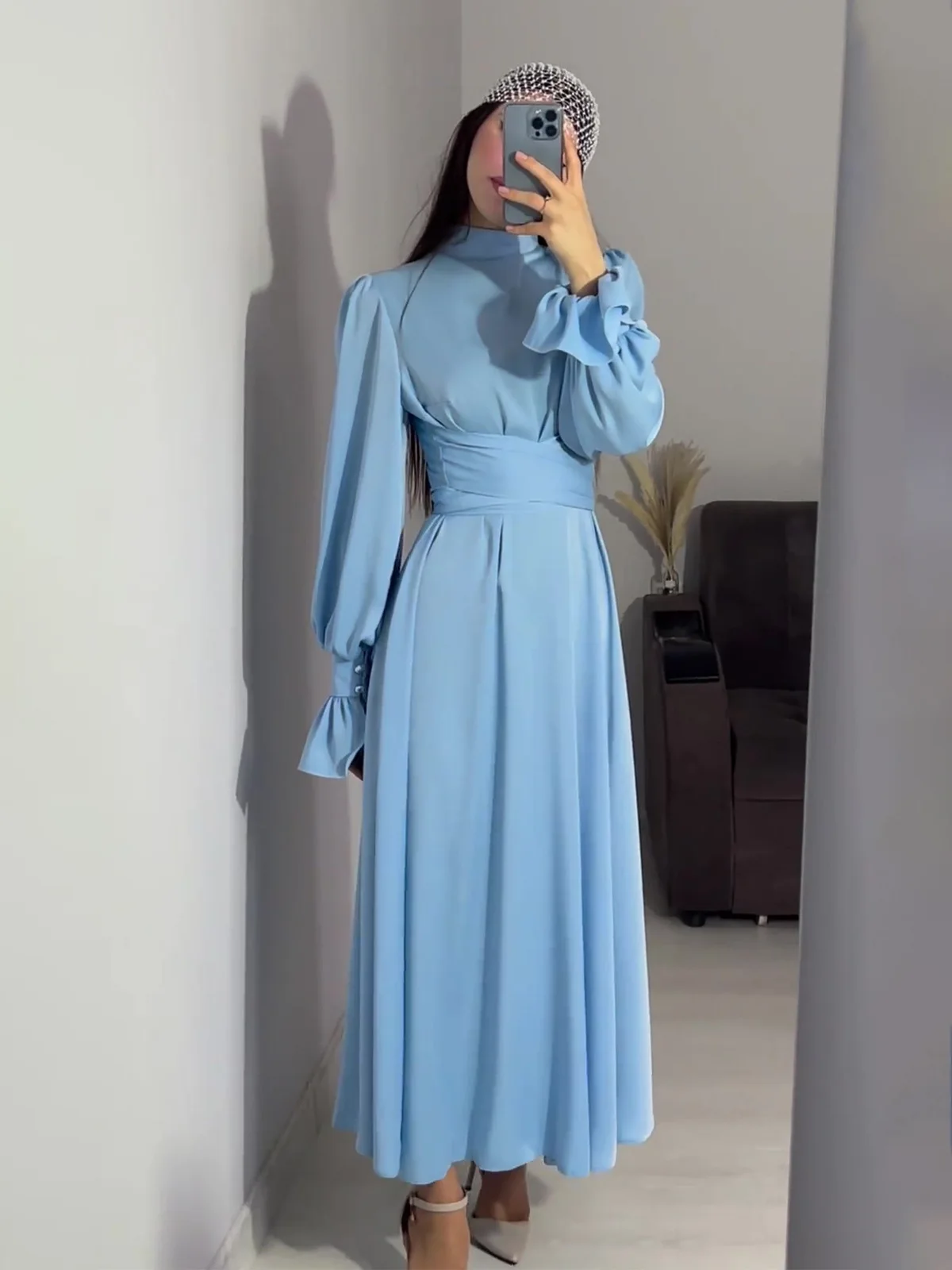 Vestido largo con volantes para mujer, prenda de vestir elegante, ajustada, con cordones, color liso, Estilo Vintage, 2024