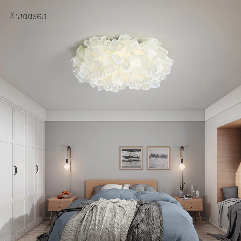 الحديثة زهرة بيضاء الثريات LED أضواء السقف سحابة البتلة ديكور الأطفال الفتيات غرفة نوم غرفة المعيشة الثريا مصباح السقف
