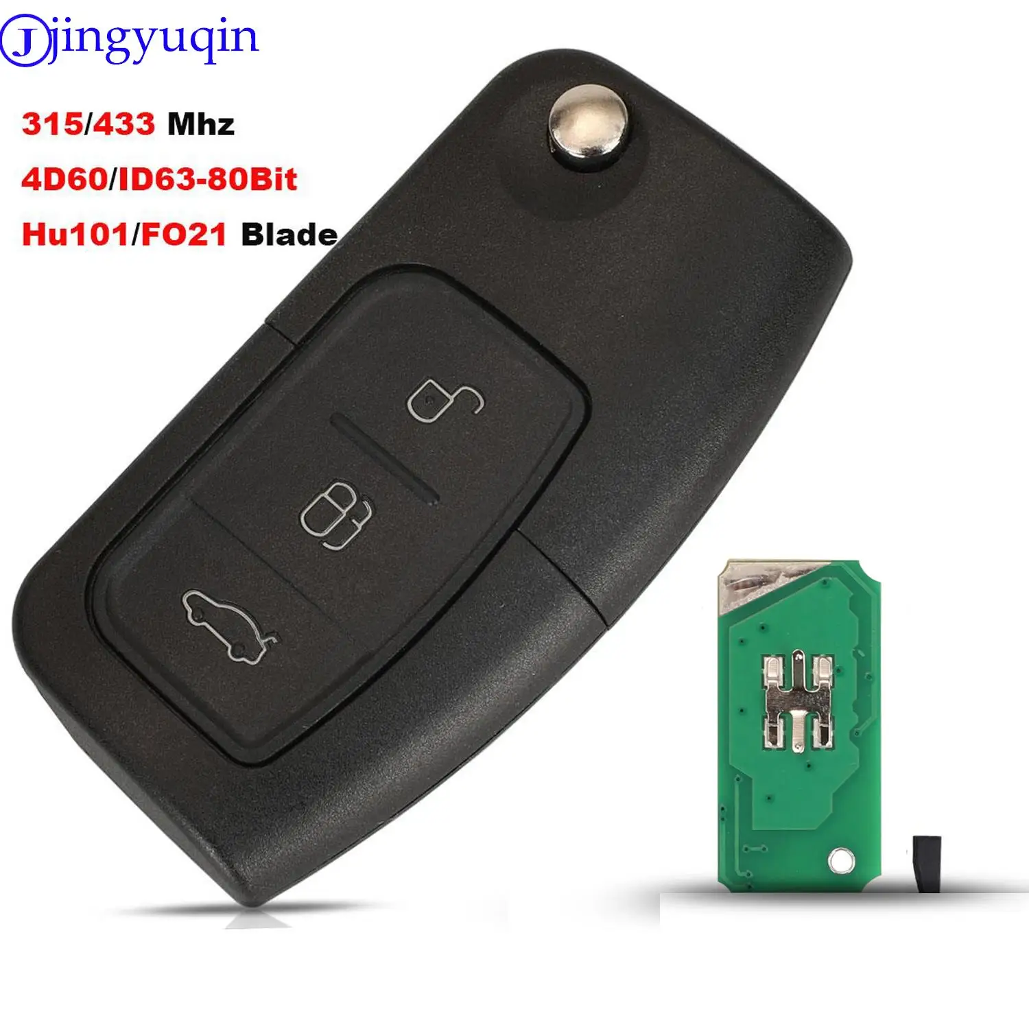 jingyuqin 433MHz 4D63 40bit 80bit 3 Buttons Flip Folding Remote Control Key for Ford Focus Fiesta 2013 Fob Case HU101 Blade