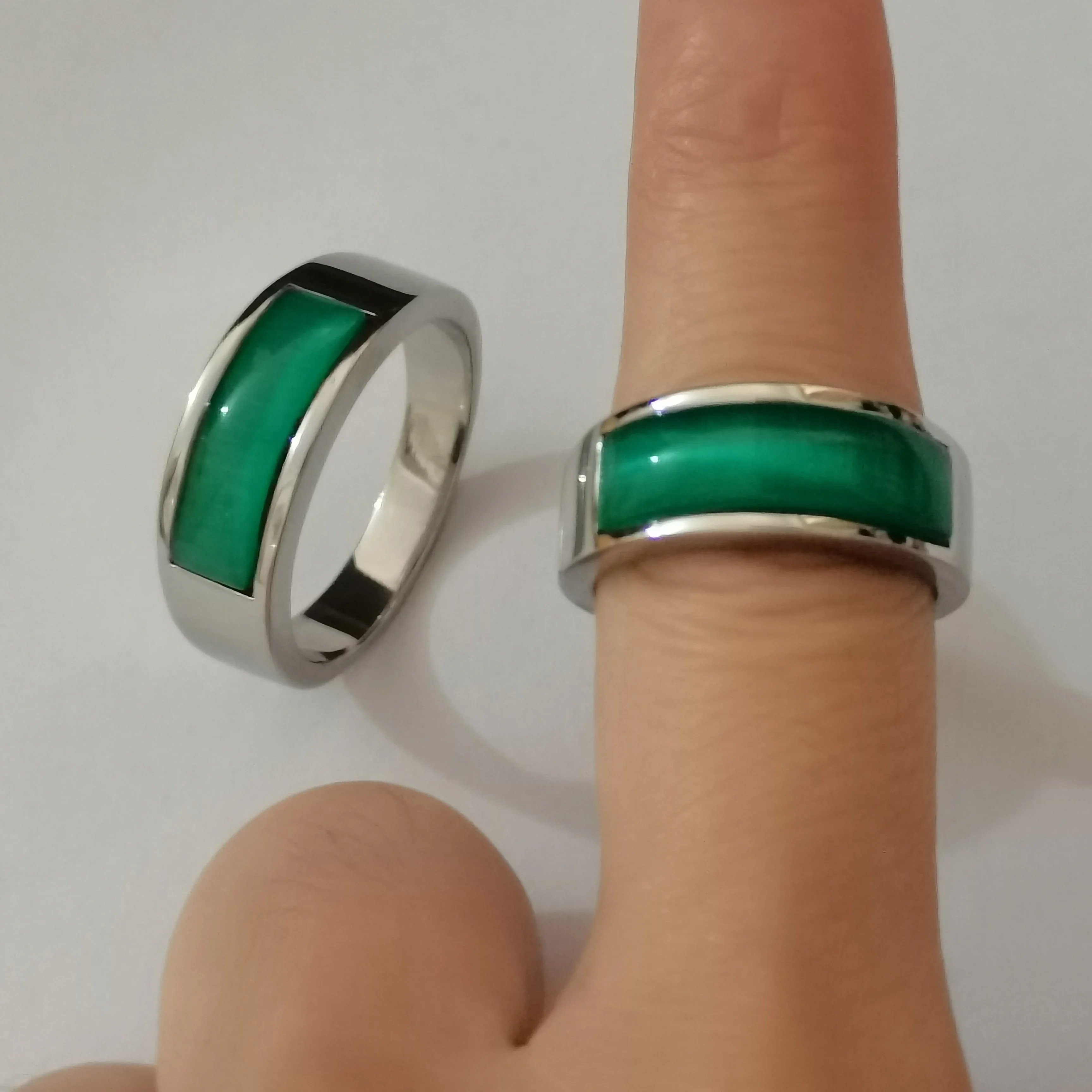 Natural Green Cat Eye Stone Man Ring Gold Silver Color High-end Stainless Steel  Jewelry Rings Gifts for Men Women 2024 Trendy