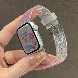 Luxury Glitter Bling Gradient Band For Apple Watch 9 8 7 6 5 4 3 2 SE Ultra Korea Lady Soft Strap For iWatch 41mm 49 45 42 40 38