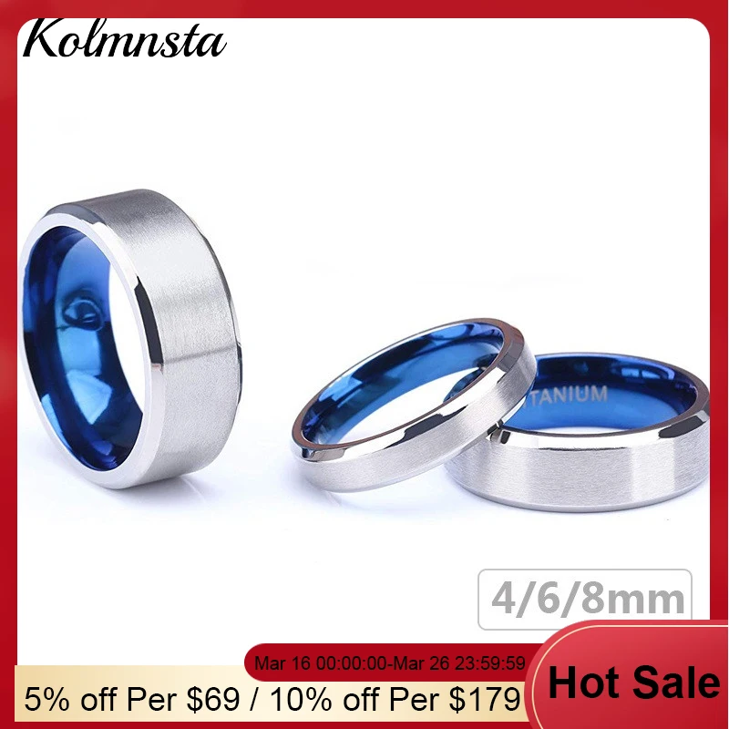 Kolmnsta 100% czysty tytan mężczyźni kobiety pierścień kolor srebrny niebieski wewnątrz klasyczne 4/6mm obrączki grawerowanie zapewnić Drop Shipping