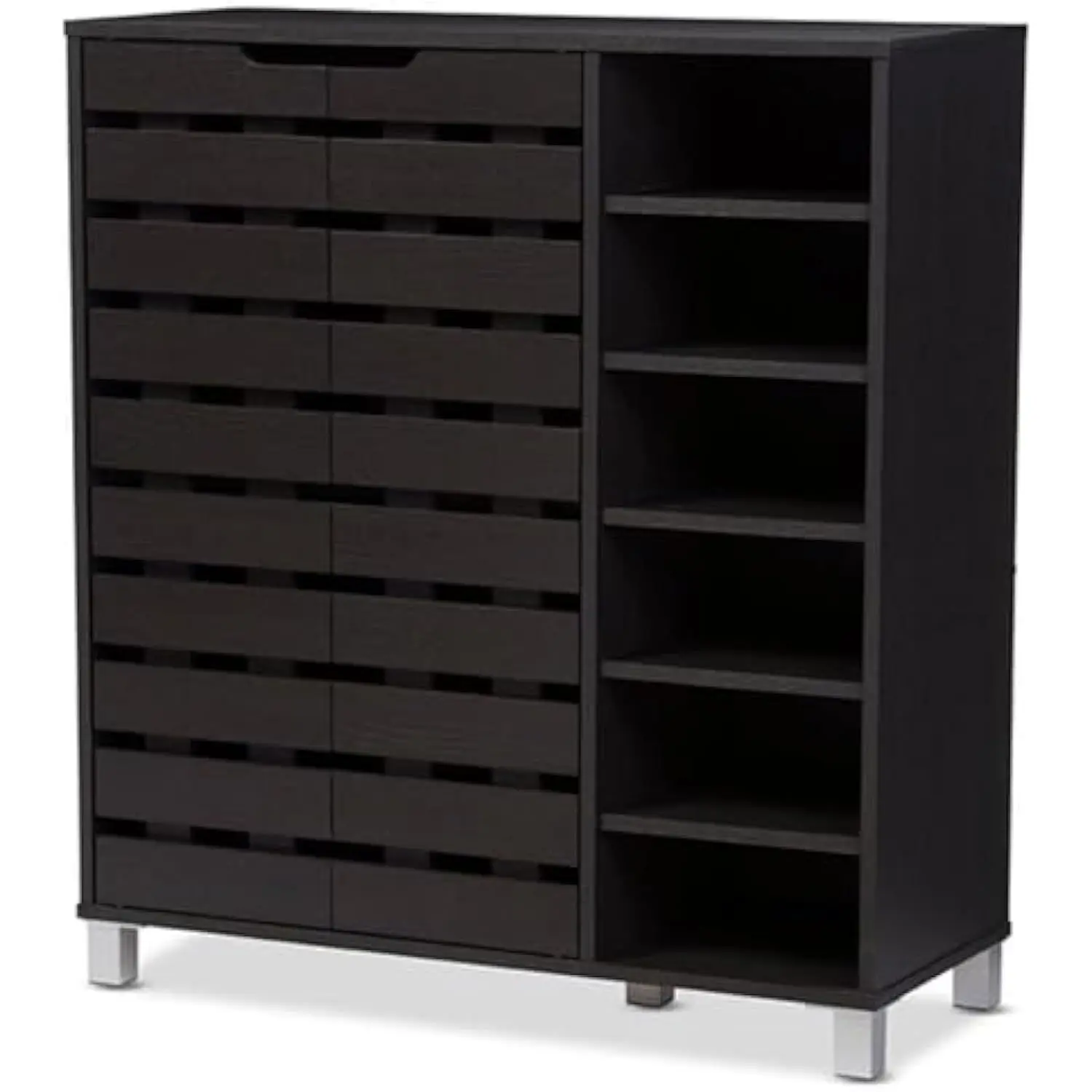 

Shirley Modern & Contemporary Wood 2-Door Shoe Cabinet with Open Shelves, Dark Brown