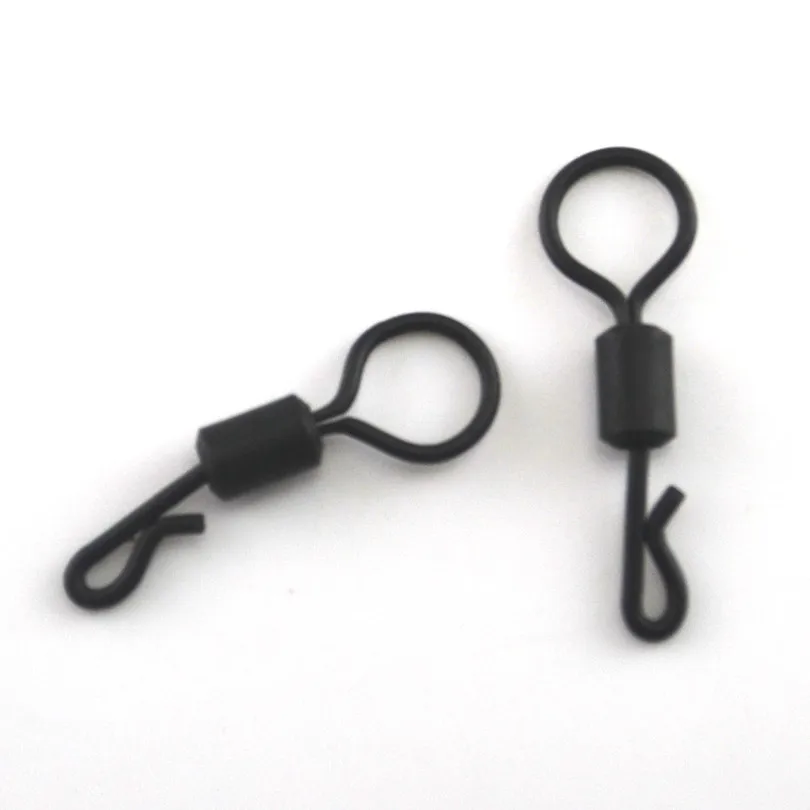 MNFT 100 Stück Angelgeräte Snap Big Eye Karpfenangeln Schnellwechsel Q-förmige Verlängerungswirbel Matter Black Farbe Angelverbinder – Detail 2