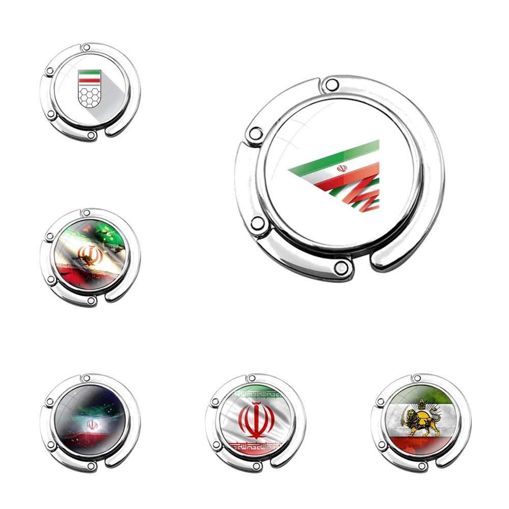 Luxury iran national flag Foldable Purse Hook for Women's Table Handbag Storage Folding Decor Table Hook