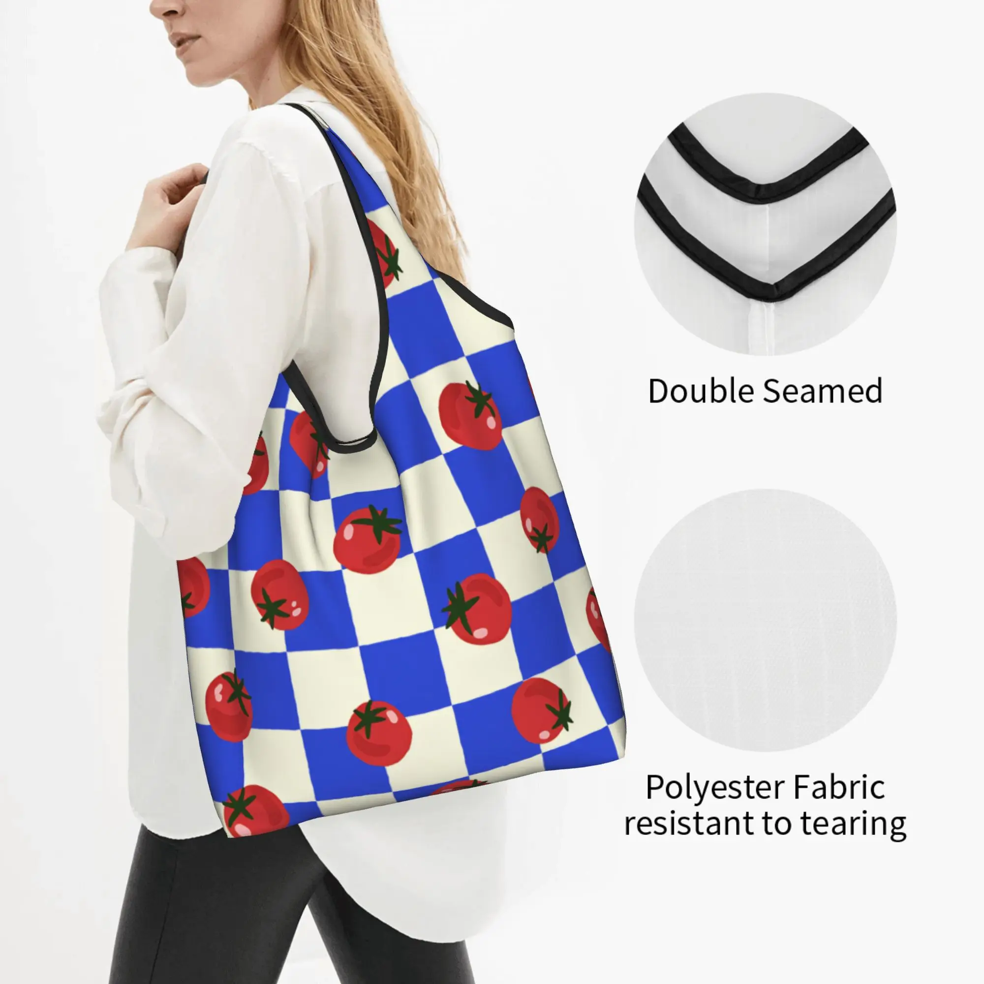 Tomatoes on Checkerboard  Grocery Shopping Tote Bags Women Kawaii  Plants Are Vines Shoulder Shopper Bags Large Capacity Handbag