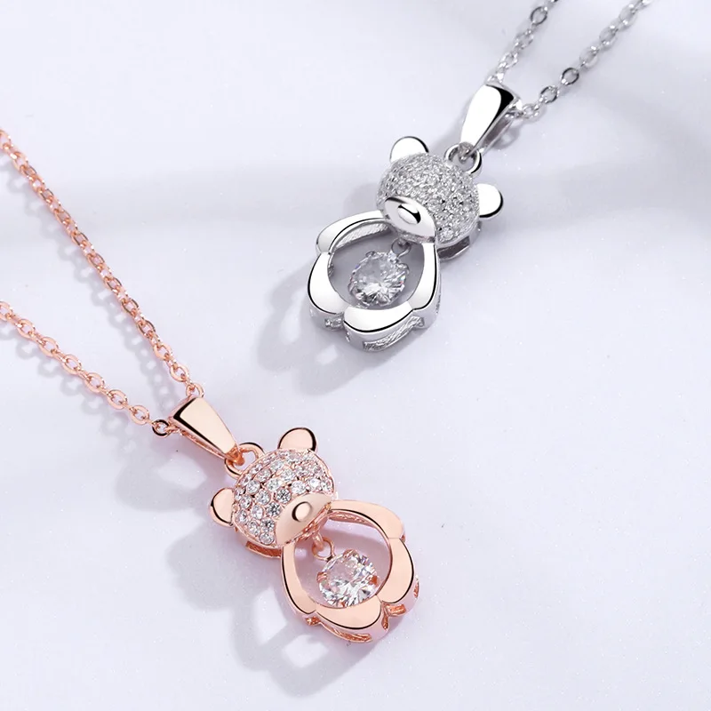 

S925 sterling silver jewelry zircon panda doll lively pendant for women – sweet and cute little bear birthday necklace