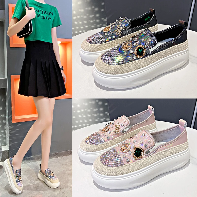 

2023 Autumn Hot Selling Women Sneakers Luxury Rhinestone Embellished Female Loafer Platform Tennis Woman Shoes Zapatillas Mujer