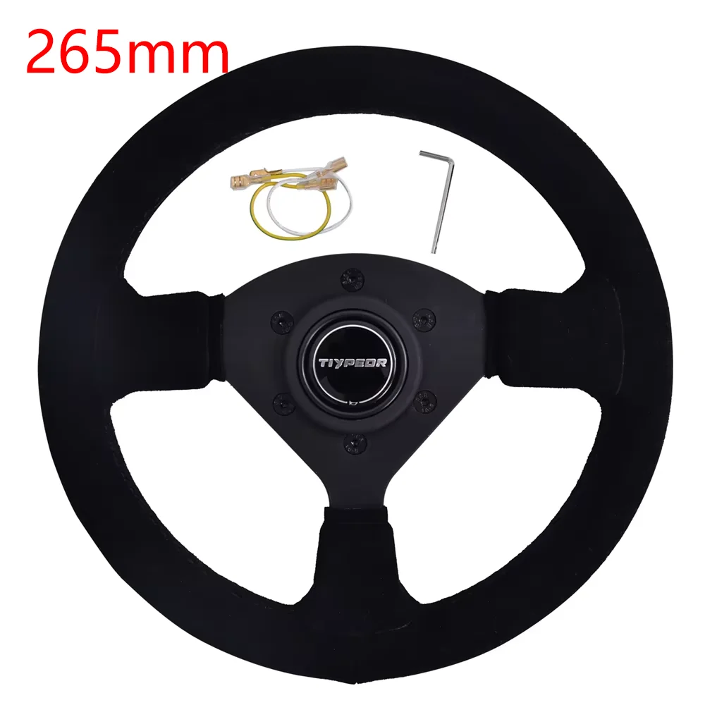 TIYPEOR 270mm 11Inches Small Size Sports Steering Wheel 3 Spokes Black Suede Leather Drift Simulation Racing Game Steering Wheel