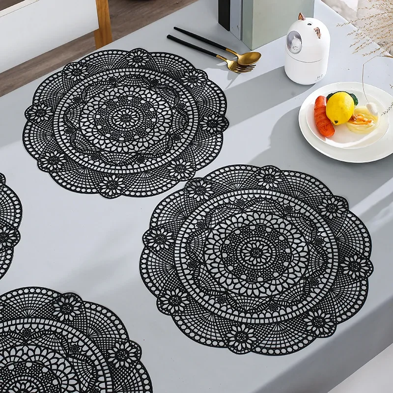 6/4pcs Rural Flower Placemats PVC Home Light Luxury Restaurant Dining Table Decor Mat Anti Scald Vegetable Plate Pad Table Mat