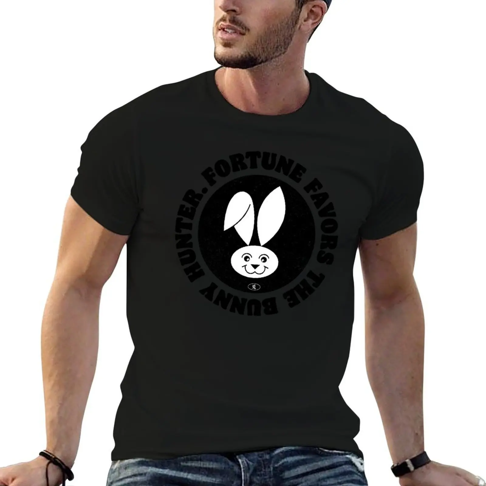 Fortune Favors the Bunny Hunter T-Shirt funny shirt cotton Clothing mens workout shirts