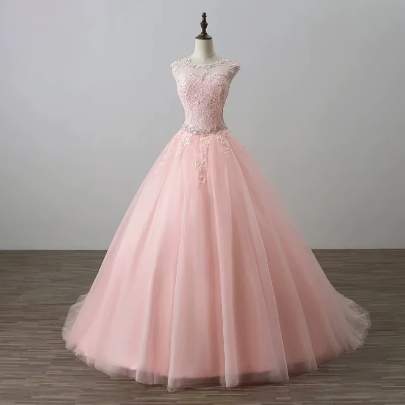 

Pink O-Neck Appliques Ball Gown Quinceanera Dresses Beaded Masquerade Birthday Party Dress Customized Sweet Vestidos De 15 Anos