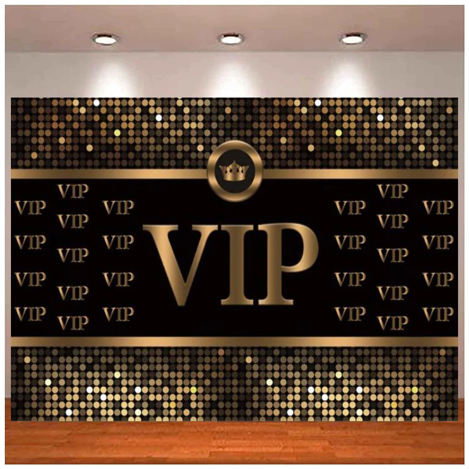 

VIP Photography Backdrop Crown Black Gold Baby Shower Graduation Birthday Party Banner Photo Studio Backgrounds for Pictures