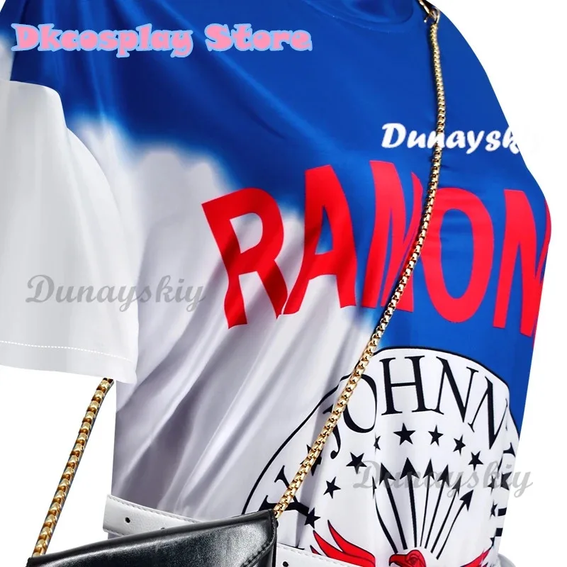 영화 내 잘못 코스프레 쿨파 미아 드레스 그래피티 롱 티셔츠 벨트 백 할로윈 파티 코스프레 여성용 참신 캐주얼 의상