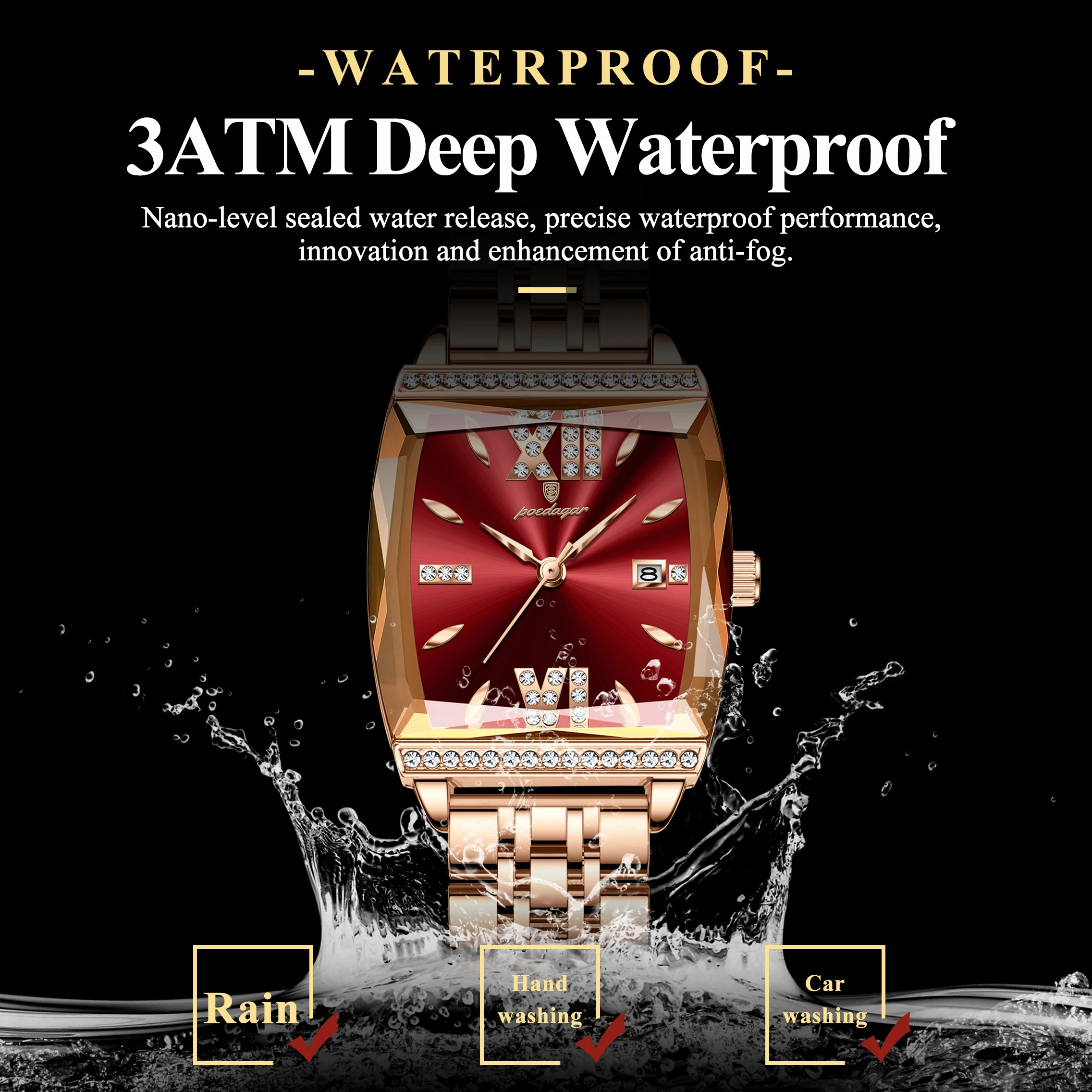 POEDAGAR ساعة عصرية للنساء عالية الجودة مقاومة للماء وتاريخ أنيق للسيدات من الفولاذ المقاوم للصدأ ساعات كوارتز نسائية أصلية