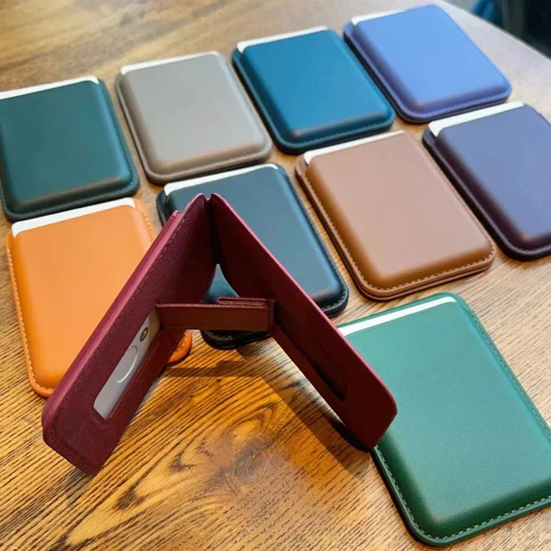 أضعاف المحفظة المغناطيسية حامل ل Magsafe حامل بطاقة جلدية آيفون 16 15 14 13 12 برو ماكس البنك بطاقة الهوية غطاء حقيبة الملحقات