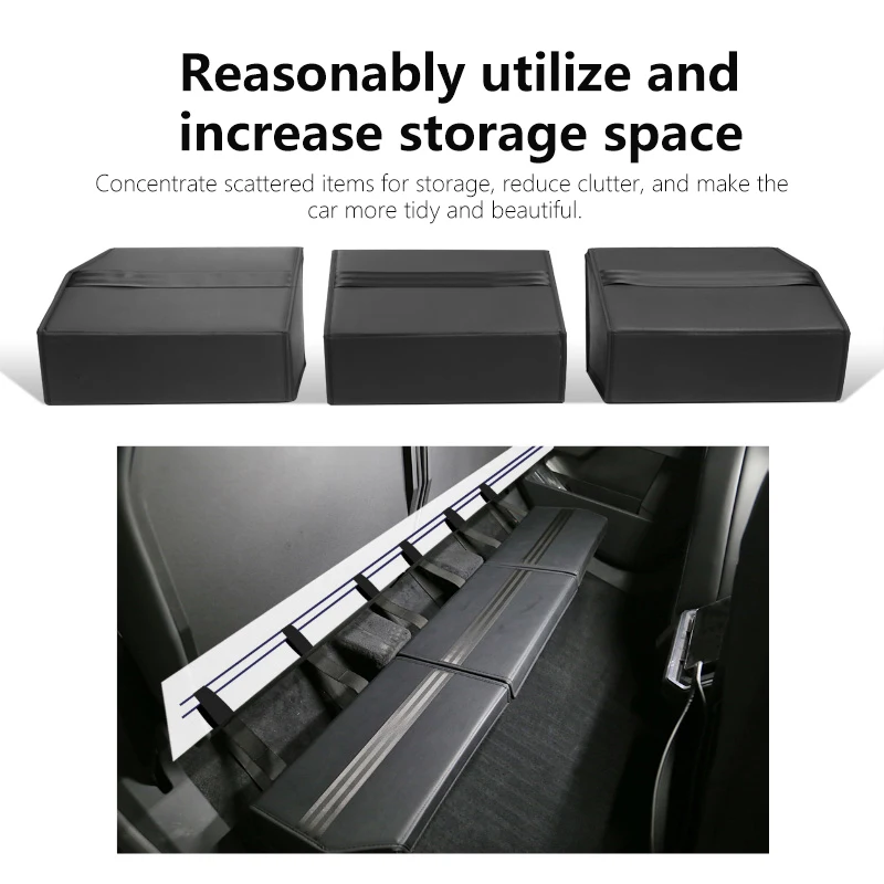 Rear Under Seat Storage Box For Tesla Cybertruck 2024 2025 3PCS Set Leather Rear Under Seat Organizer Box Interior Accessories view 2