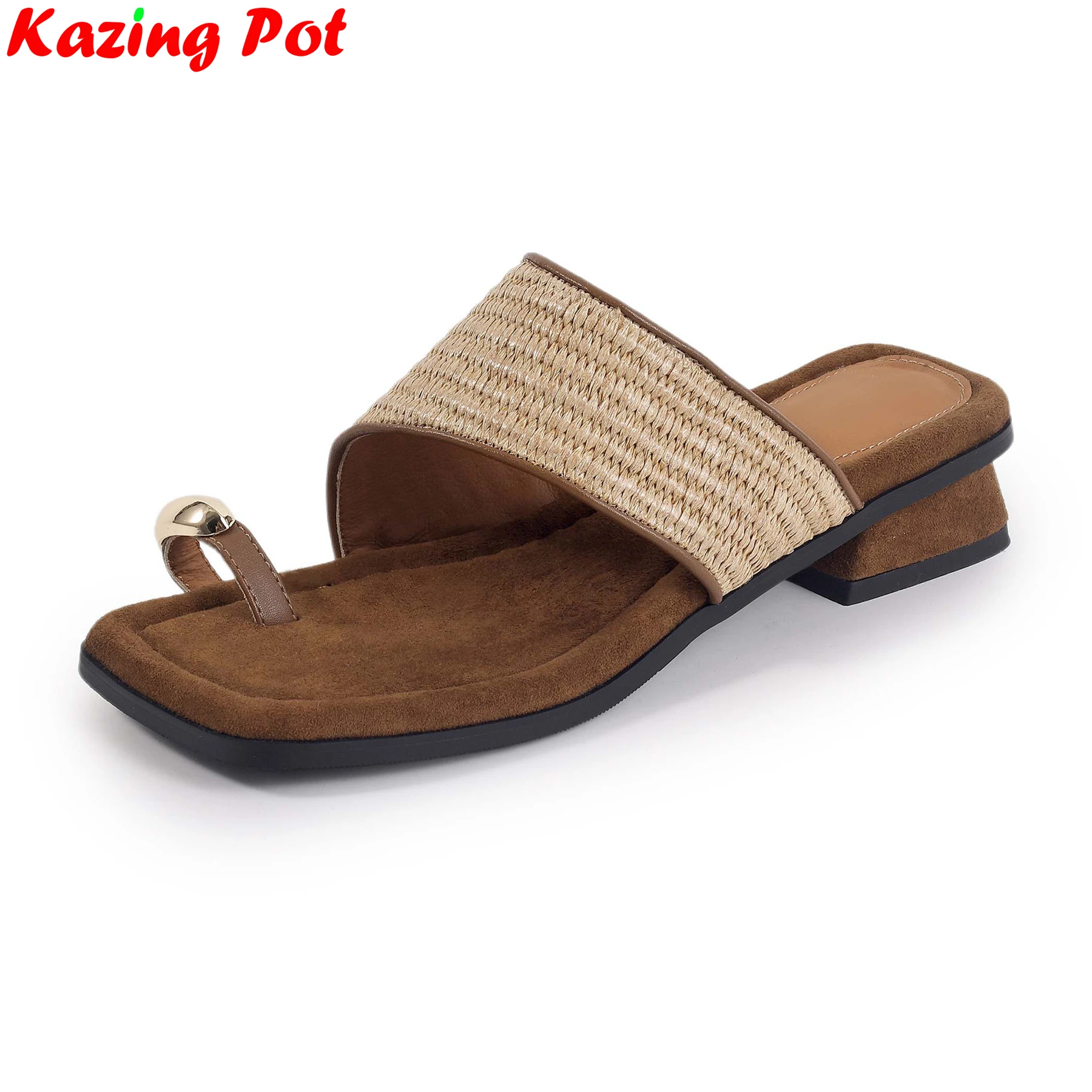 

Krazing Pot 2025 плетеные шлепанцы на среднем каблуке, милые повседневные шлепанцы с открытой пяткой, летние сандалии с открытой пяткой, роскошные дизайнерские женские тапочки с открытой пяткой