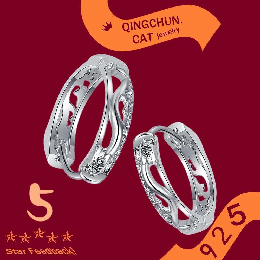 

14mm Big Round Black Hollow Women Men stud Earrings Simple Fashion Vintage Stamp 925 Sterling Silver Design Jewelry New 2026 New