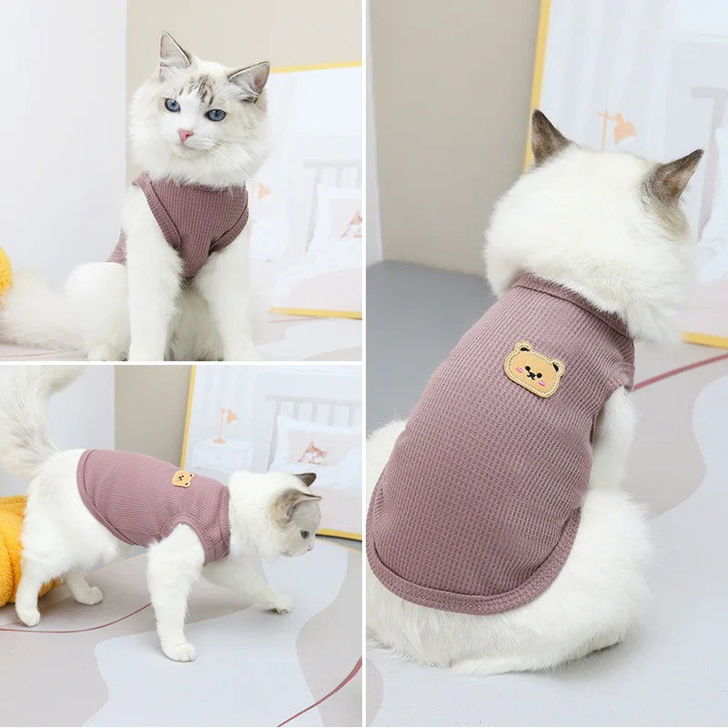 Pet Cat Clothes Bear Print Vest Puppy Kitten Crew Neck Sleeveless T-shirt Spring Summer Casual Clothing for Small Medium Dogs