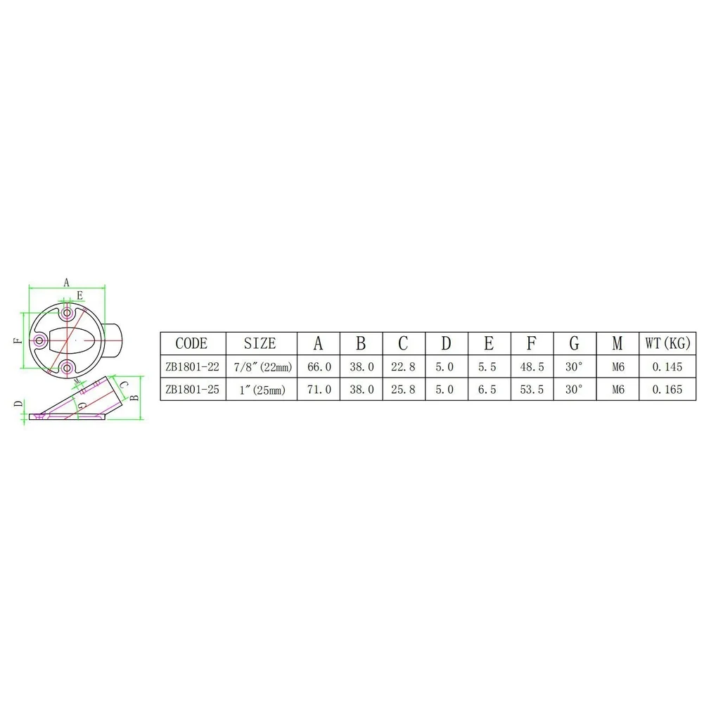 316 Stainless Steel Round Tube Seat for Boat Deck Rail Systems Featuring 30 Degree Angled Base Mounting Configuration