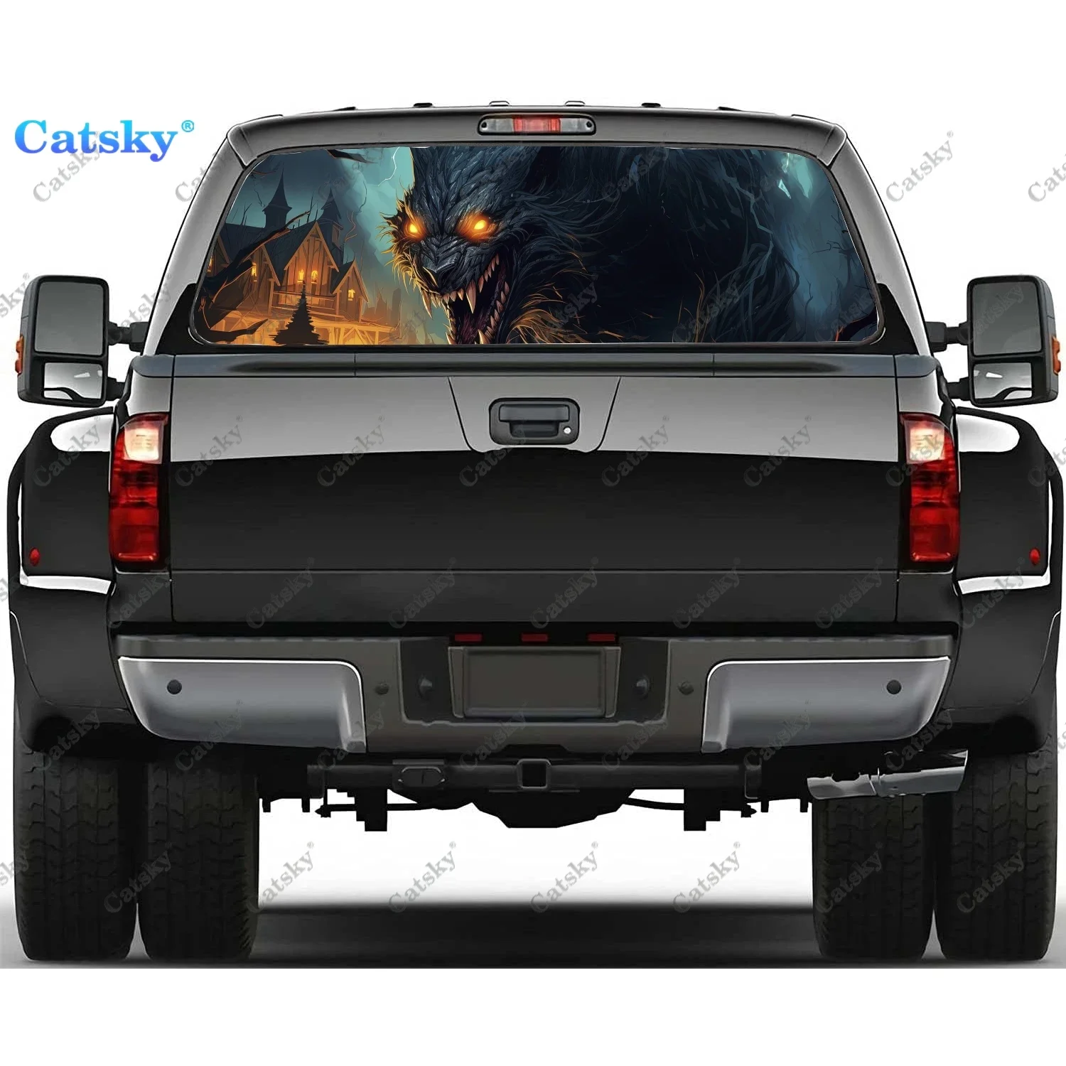 

Night Fantasy Werewolve Rear Window Decal Fit Pickup,Truck,Car Universal See Through Perforated Back Window Vinyl Sticker