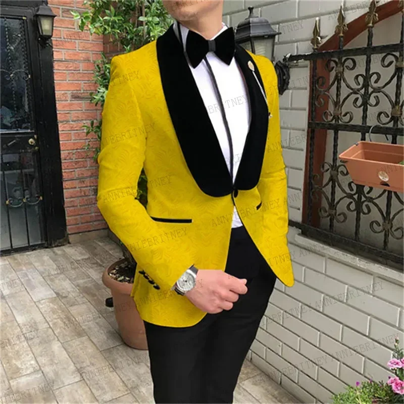 Classic Ivory White Jacquard Men Suits for Wedding Prom Dinner Tailored Large size Groom Tuxedos Slim fit Jacket with Pants 2020