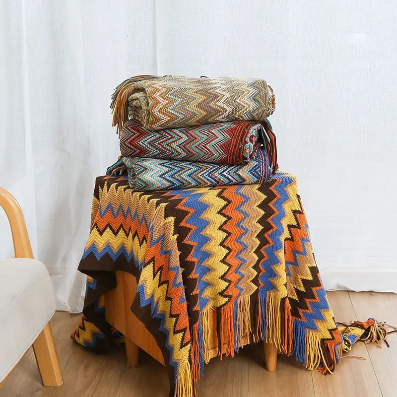 Blanket Bohemian Office Nap Bedroom Sofa Blanket Knitted Blanket Multi-purpose Multi-color Soft and Comfortable