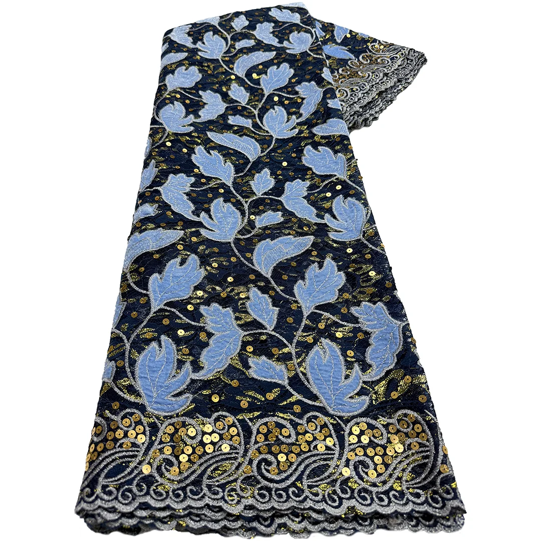 

French Mesh Lace Nigerian Sequins Fabric High Quality Embroidery African Lace Fabric Sewing Party Dresses for Women 5 yards