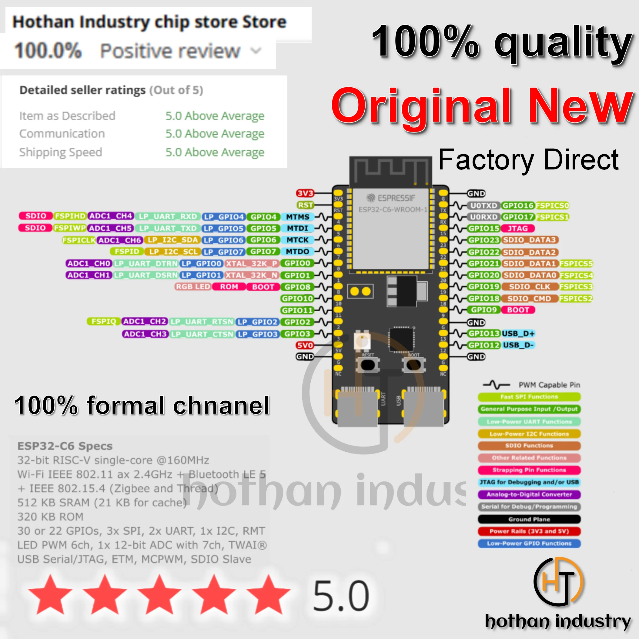 ESP32-C6-DevKitC-1-placa con WiFi, Bluetooth, baja energía, Zigbee, ESP32-C6, novedad de 100%