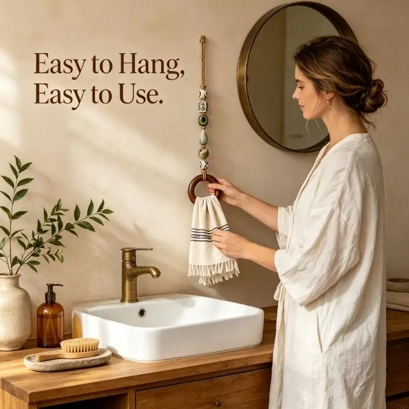  Decorative Towel Hangers, 2-Piece Beaded Hanging Set for Dish Towels, Cleaning Cloths, and Hand Towels Indoors