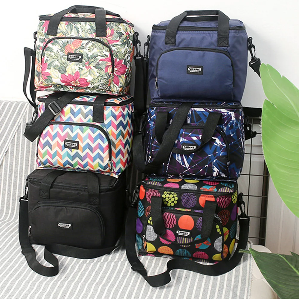 10L Oxford Double Layer Cooler Lunch Bag Printed Insulated Thermal Food Picnic Handbag Portable Shoulder Lunch Box Tote