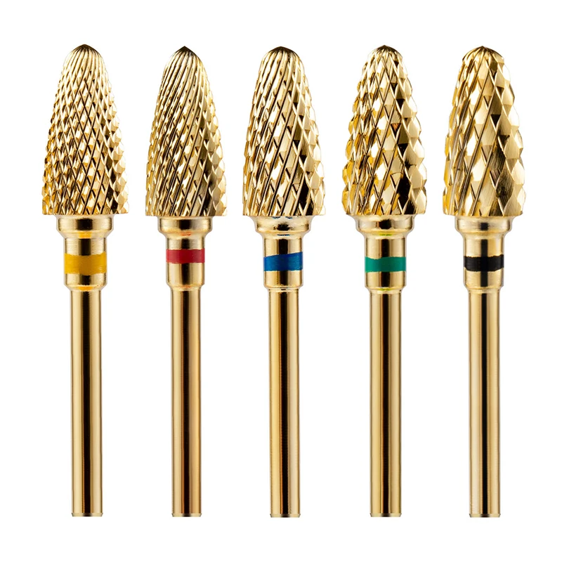 Nail Drill Bits Tungsten Steel Gold Electric Cuticle Clean Rotary For Manicure Pedicure Grinding Head Sander Polishing Tool