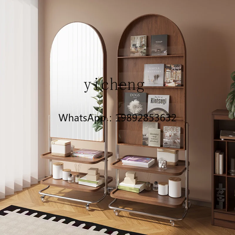 J-3 medieval mirror movable full-body mirror with wheels floor-to-ceiling home fitting mirror magazine rack newspaper