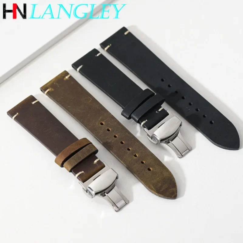 خياطة جلد البقر حزام ل أوميغا 18/19/20/21/22/24 مللي متر سوار ل Seiko خمر حزام (استيك) ساعة فراشة مشبك الأساور