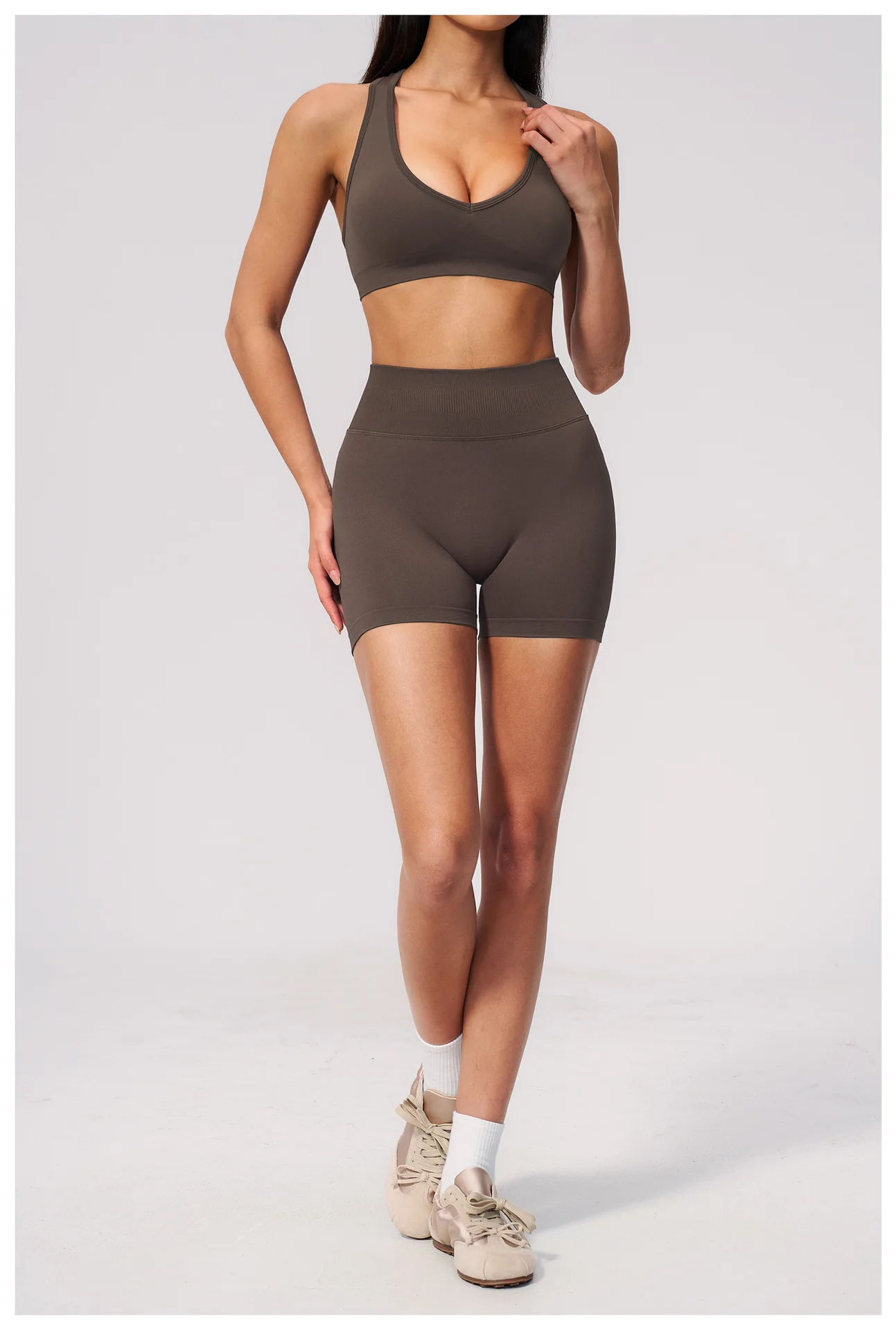 Butter Soft Designer Seamless Ribbed Yoga Set 2 Piece Co-ord High Waist Sports Bra & Biker Shorts Matching Scrunch Workout Wear