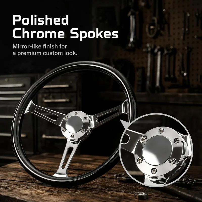 High Quality Black ABS Rim Racing Steering Wheel With High Strength Aluminum Alloy Three Spoke Interior Accessory