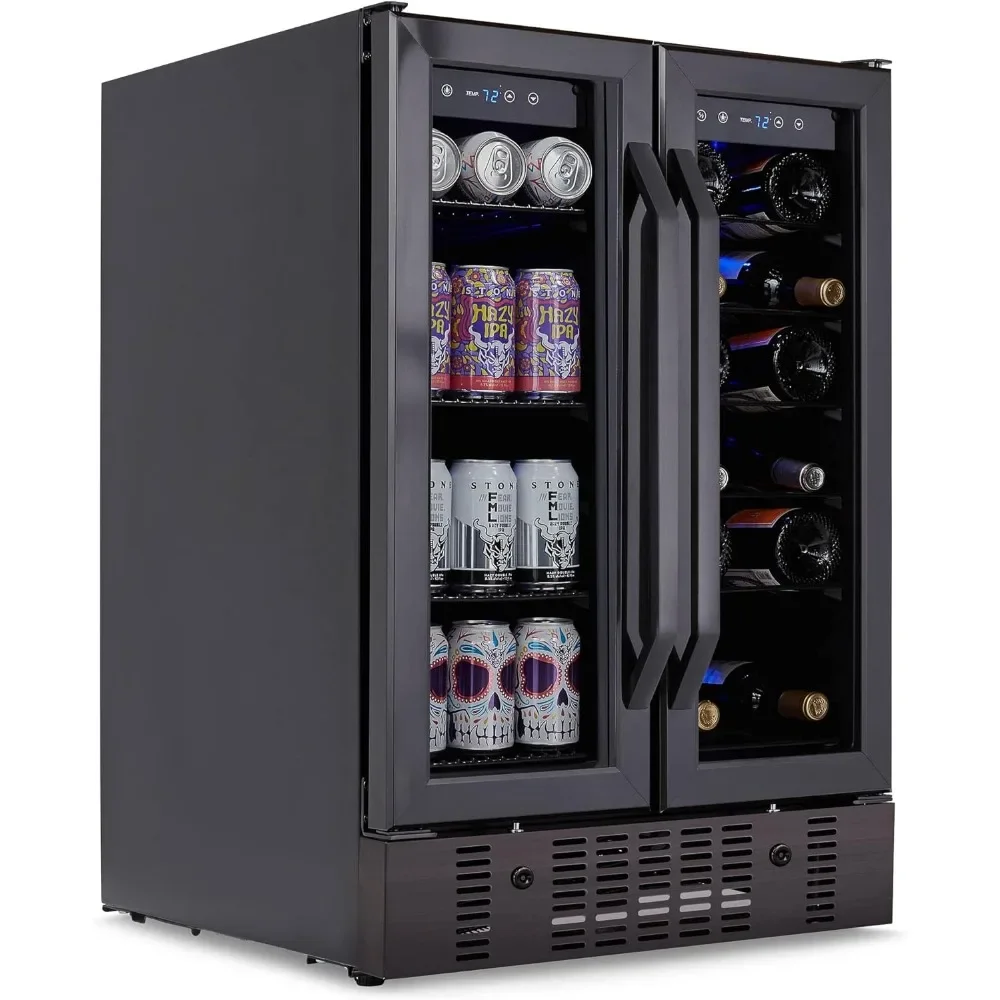 

24” Wine and Beverage Refrigerator and Cooler, 18 Bottle and 60 Can Capacity, Built-in Dual Zone Fridge in Black Stainless