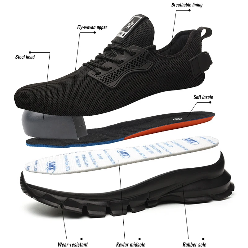 2025 Lightweight Men Safety Shoes Steel Toe Cap work Sneakers Men Protective Shoes Anti-smash Anti-puncture Indestructible Shoes