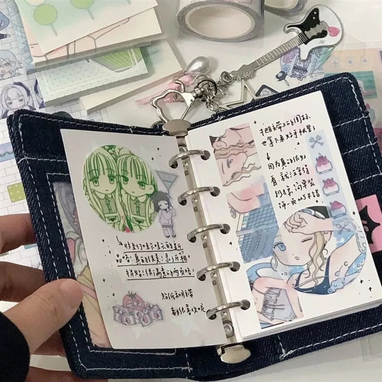 Ins Retro Denim Blue M5 Handbook Inner Page Student High Value Japanese Loose-leaf Notebook Carry Pocket