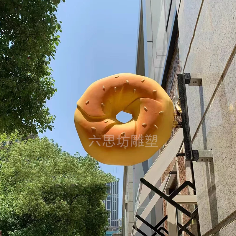 Simulation big bread model luminous bagel light box cake shop door decoration sign fiberglass sculpture customization