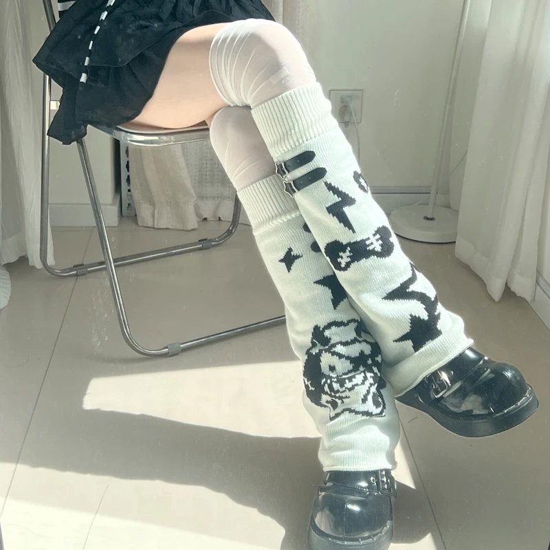 Japanische Harajuku-Stil Socken abdeckungen y2k süße und coole Mädchen Star Devil Patchwork gestrickte ausgestellte Socken Cosplay-Accessoire