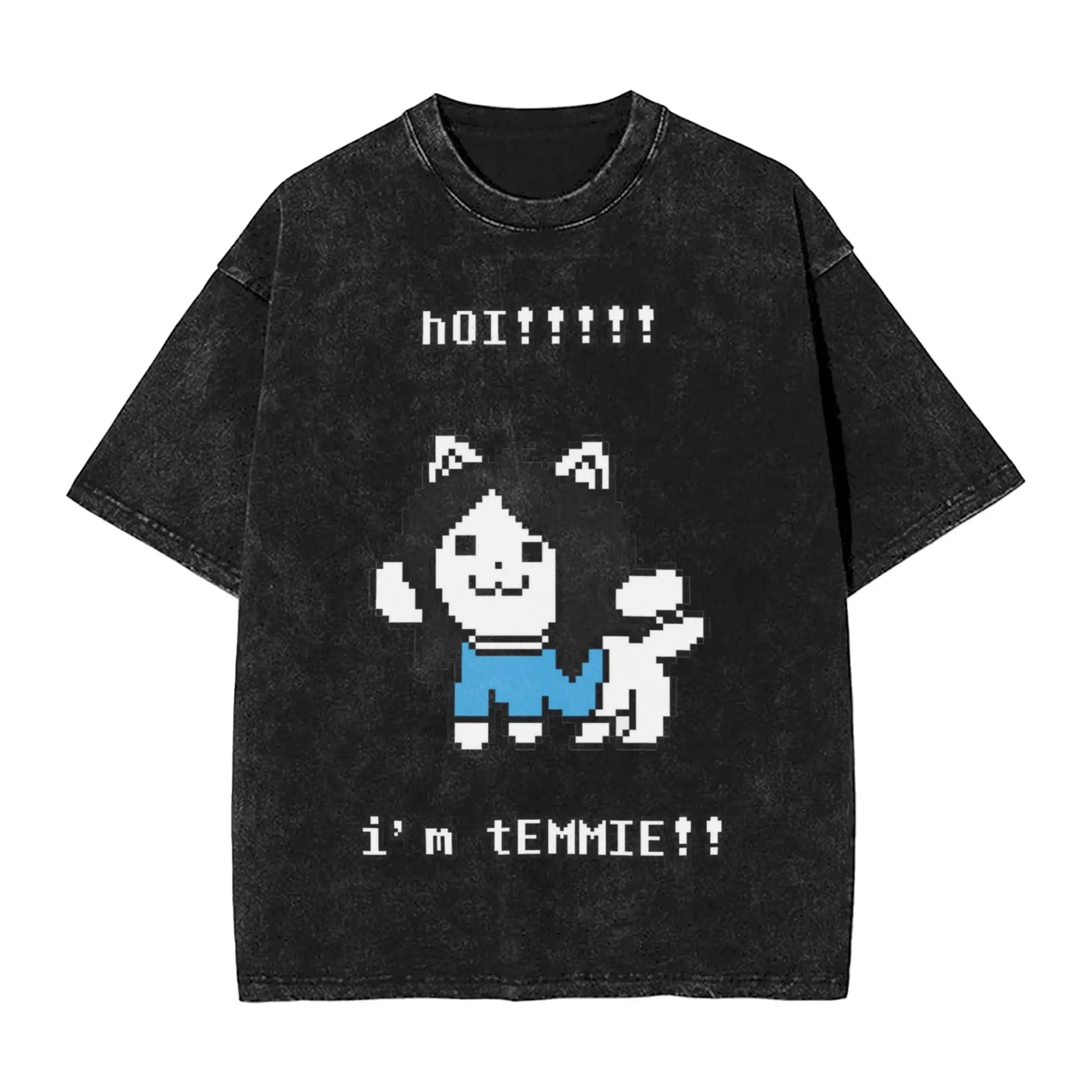 Washed T Shirts hOI i‘m tEMMIE UNDERTALE Hip Hop Fashion T-Shirts Oversize  Streetwear Short Sleeve Tops  Tees for Men Women