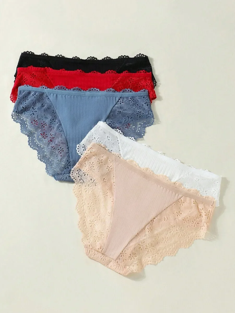 

5 Pcs Comfortable Lace Patchwork Womens Panties Set