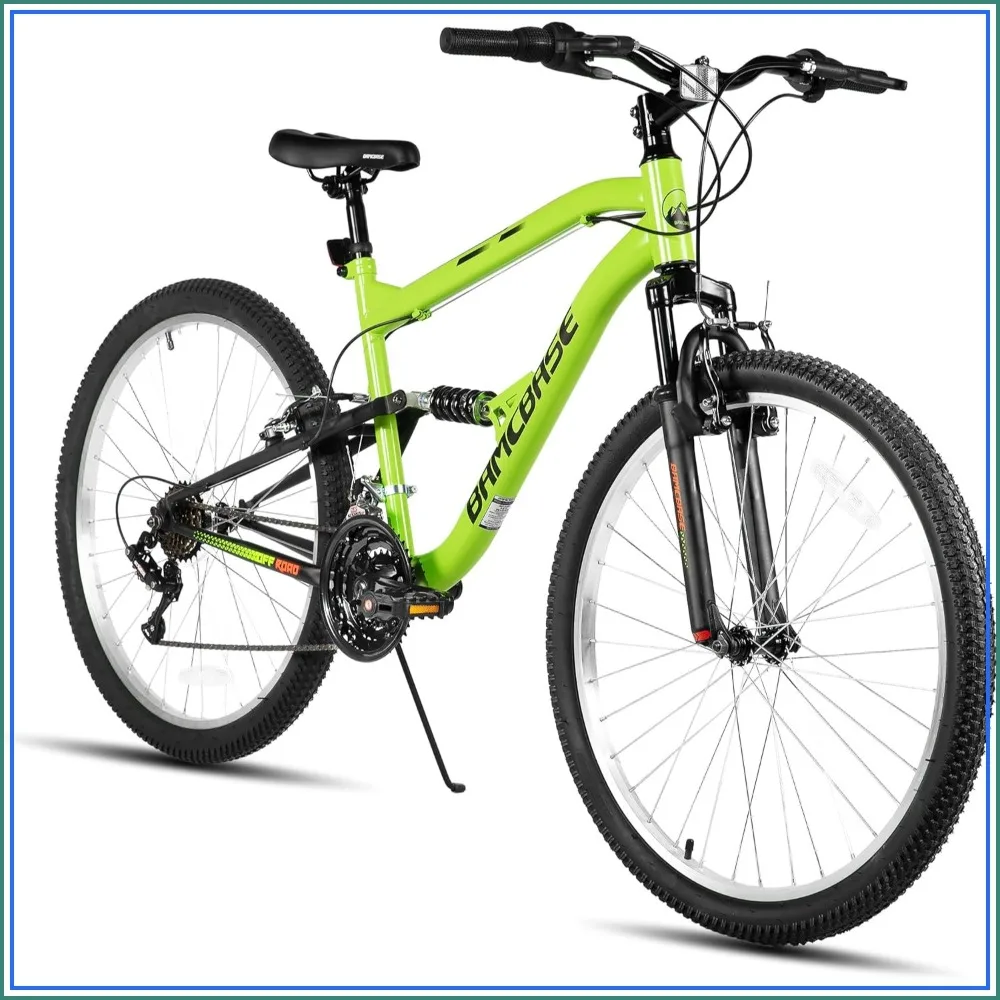 

26 Inch Full Suspension Mountain Bike, 18-Speed MTB with Lightweight Frame, Dual V-Brakes, All-Terrain XC Tires, Adult Bike