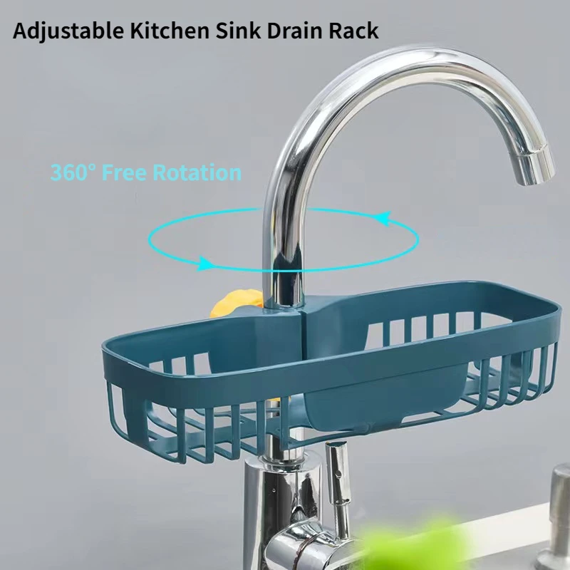 

360° Free Rotation Kitchen Sink Drain Rack Sponge Storage Adjustable Faucet Holder Soap Drainer Shelf Basket Bathroom Accessorie