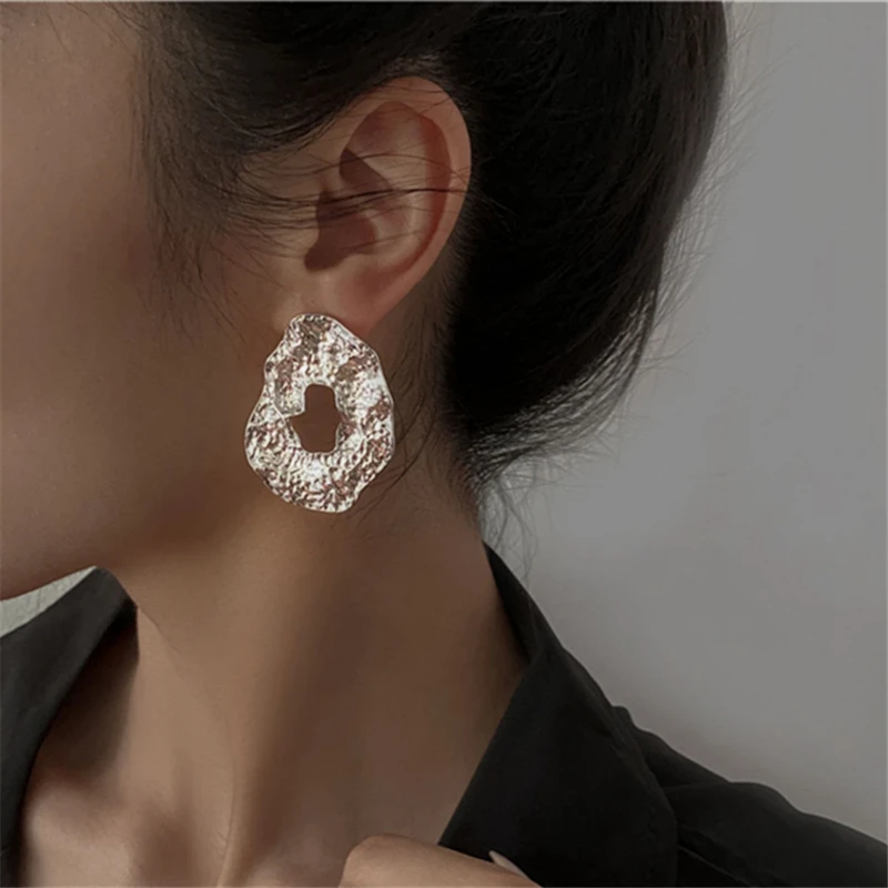 kshmir New European and American geometric irregular earrings ladies unique design exaggerated  hollow metal earrings