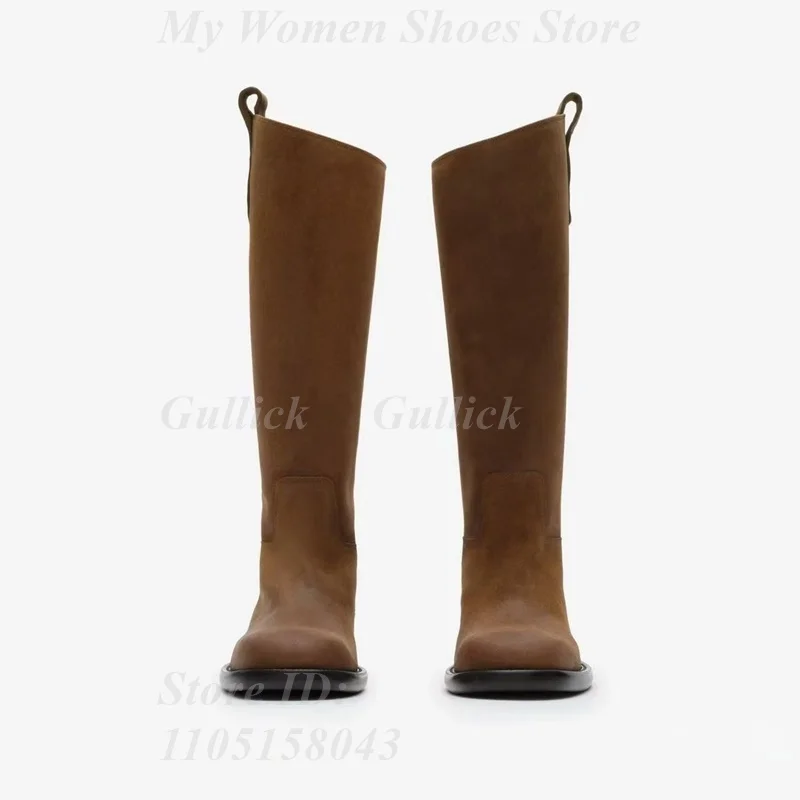 Retro Knee High Boots Flat With Round Toe Slip On Suede Runway 2026 Spring Autumn Women Dress Shoes Winter Autumn Women Boots