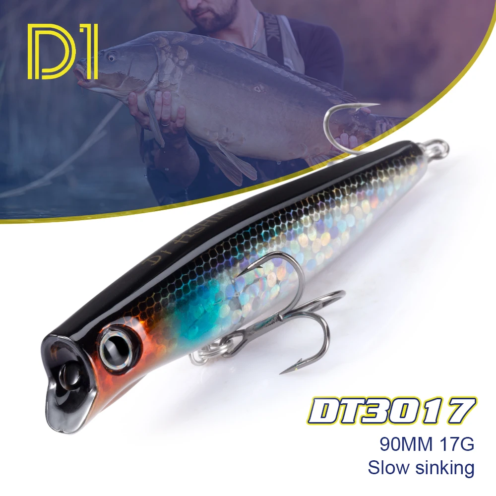 D1 Sinking Popper Lure 90mm 17g S-shapes Action Trolling Hard Wobblers Pike Lures 2021 Pecsa Tackle