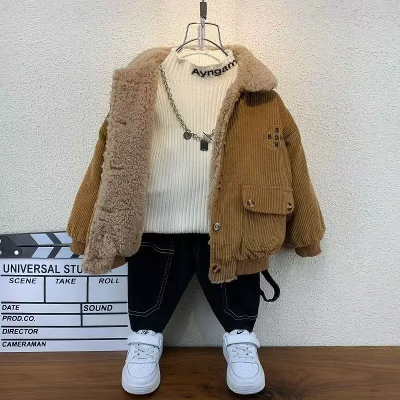 2026 New Trendy Baby Thicker and Fuzzier Children's Cotton Jacket for Stylish Boys' Outerwear